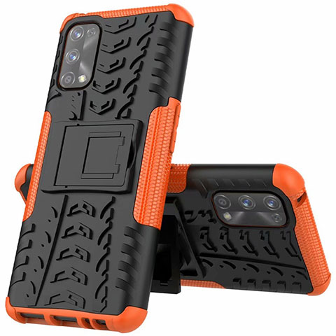 Custodia Silicone e Plastica Opaca Cover con Supporto A01 per Realme 7 Pro Arancione