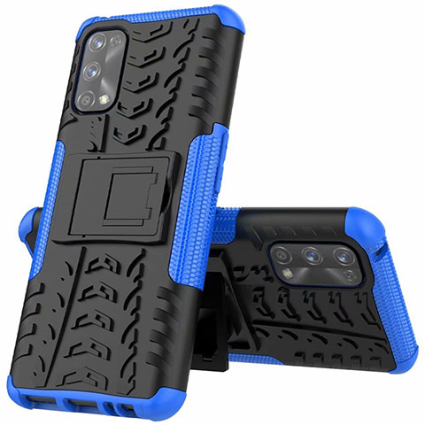 Custodia Silicone e Plastica Opaca Cover con Supporto A01 per Realme 7 Pro Blu