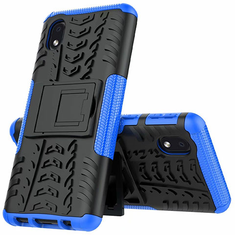 Custodia Silicone e Plastica Opaca Cover con Supporto A01 per Samsung Galaxy A01 Core Blu