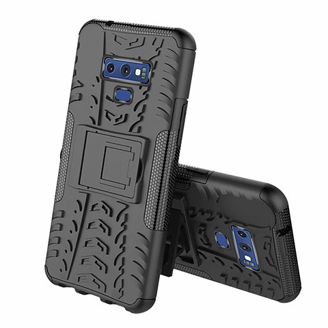 Custodia Silicone e Plastica Opaca Cover con Supporto A01 per Samsung Galaxy Note 9 Nero