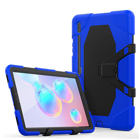 Custodia Silicone e Plastica Opaca Cover con Supporto A01 per Samsung Galaxy Tab S6 10.5 SM-T860 Blu