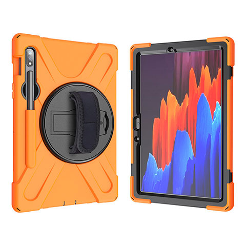 Custodia Silicone e Plastica Opaca Cover con Supporto A01 per Samsung Galaxy Tab S7 11 Wi-Fi SM-T870 Arancione