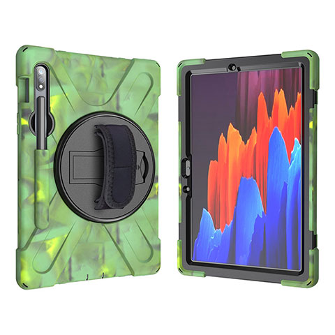 Custodia Silicone e Plastica Opaca Cover con Supporto A01 per Samsung Galaxy Tab S7 11 Wi-Fi SM-T870 Verde Militare