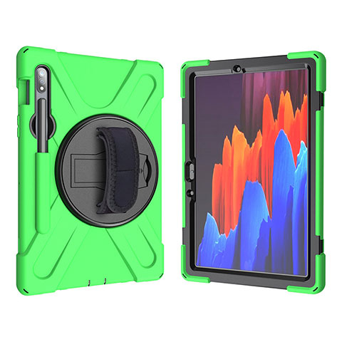 Custodia Silicone e Plastica Opaca Cover con Supporto A01 per Samsung Galaxy Tab S7 4G 11 SM-T875 Verde