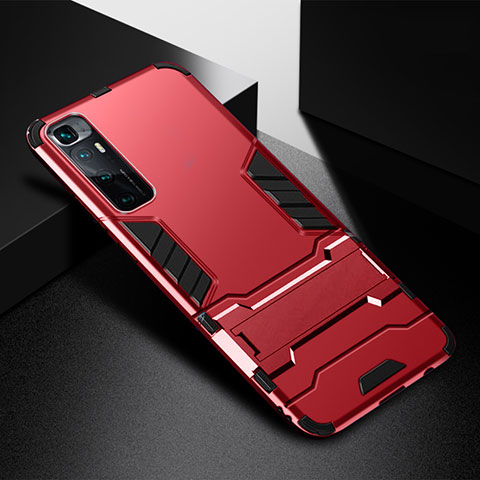Custodia Silicone e Plastica Opaca Cover con Supporto A01 per Xiaomi Mi 10 Ultra Rosso