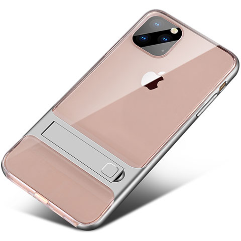 Custodia Silicone e Plastica Opaca Cover con Supporto A02 per Apple iPhone 11 Pro Argento