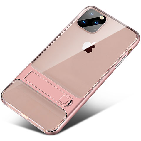 Custodia Silicone e Plastica Opaca Cover con Supporto A02 per Apple iPhone 11 Pro Oro Rosa