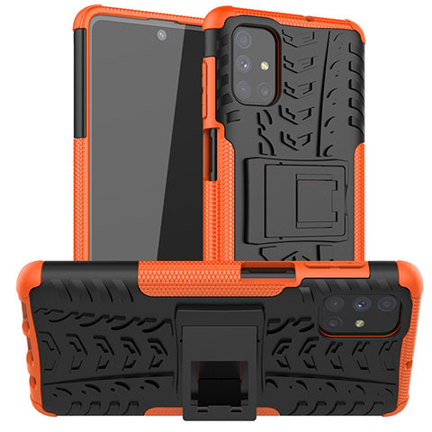 Custodia Silicone e Plastica Opaca Cover con Supporto A02 per Samsung Galaxy M51 Arancione