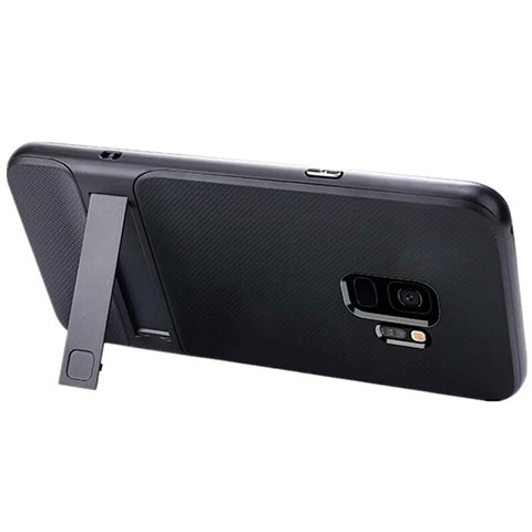Custodia Silicone e Plastica Opaca Cover con Supporto A02 per Samsung Galaxy S9 Nero