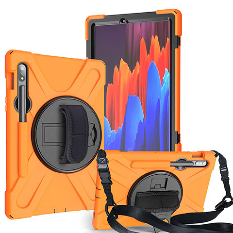 Custodia Silicone e Plastica Opaca Cover con Supporto A02 per Samsung Galaxy Tab S7 4G 11 SM-T875 Arancione