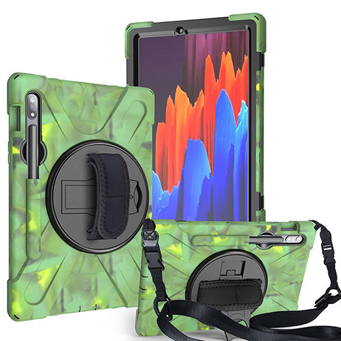 Custodia Silicone e Plastica Opaca Cover con Supporto A02 per Samsung Galaxy Tab S7 4G 11 SM-T875 Verde Militare