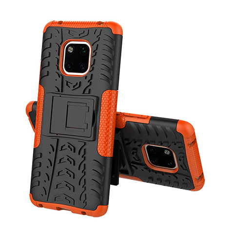 Custodia Silicone e Plastica Opaca Cover con Supporto A03 per Huawei Mate 20 Pro Arancione