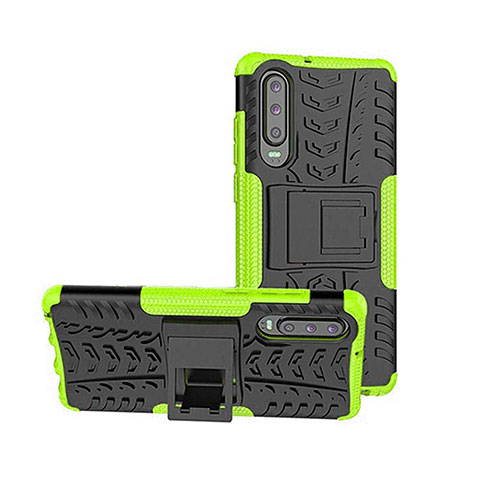 Custodia Silicone e Plastica Opaca Cover con Supporto A03 per Huawei P30 Verde