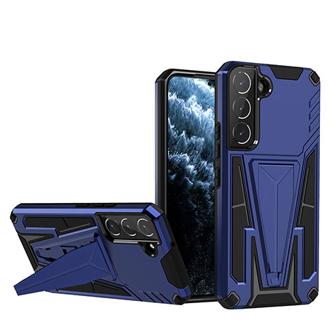 Custodia Silicone e Plastica Opaca Cover con Supporto A03 per Samsung Galaxy S22 5G Blu
