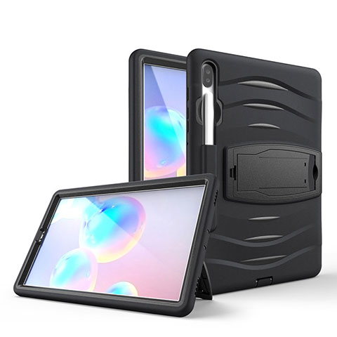 Custodia Silicone e Plastica Opaca Cover con Supporto A03 per Samsung Galaxy Tab S6 10.5 SM-T860 Nero