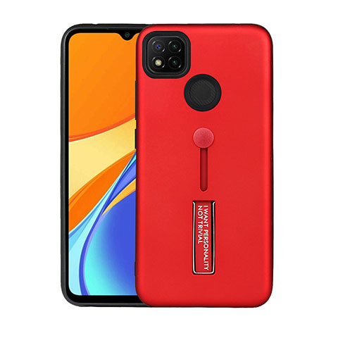 Custodia Silicone e Plastica Opaca Cover con Supporto A03 per Xiaomi Redmi 9C Rosso