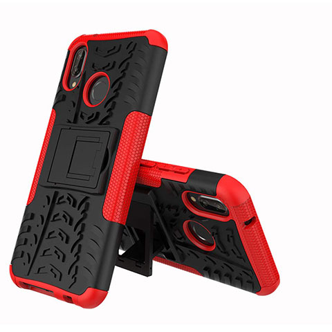 Custodia Silicone e Plastica Opaca Cover con Supporto A04 per Huawei P20 Lite Rosso