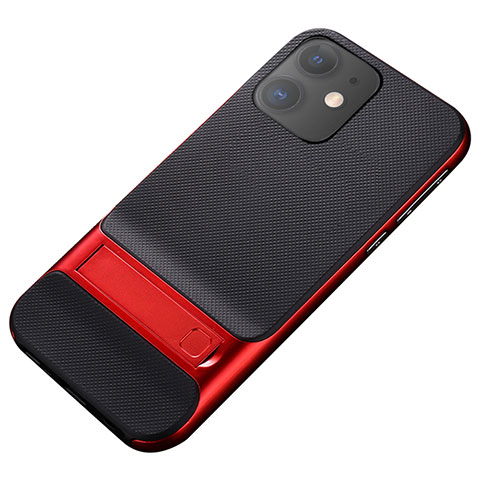 Custodia Silicone e Plastica Opaca Cover con Supporto A05 per Apple iPhone 11 Rosso e Nero
