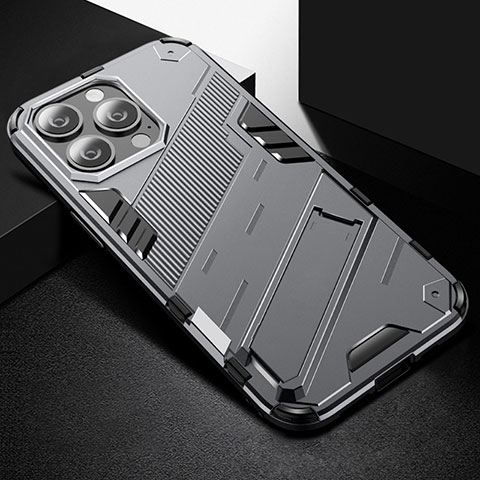 Custodia Silicone e Plastica Opaca Cover con Supporto A05 per Apple iPhone 13 Pro Max Grigio