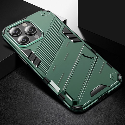 Custodia Silicone e Plastica Opaca Cover con Supporto A05 per Apple iPhone 13 Pro Max Verde