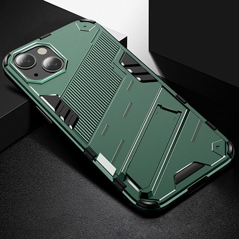 Custodia Silicone e Plastica Opaca Cover con Supporto A05 per Apple iPhone 13 Verde