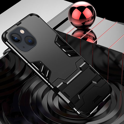 Custodia Silicone e Plastica Opaca Cover con Supporto A06 per Apple iPhone 13 Mini Nero