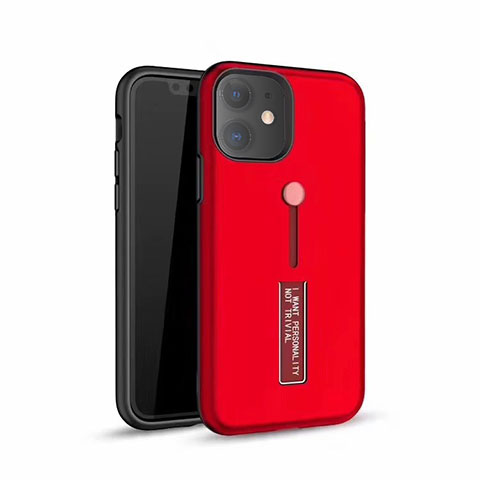 Custodia Silicone e Plastica Opaca Cover con Supporto A07 per Apple iPhone 11 Rosso