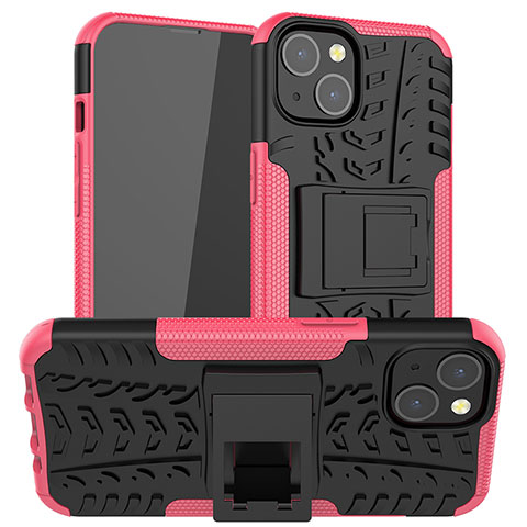 Custodia Silicone e Plastica Opaca Cover con Supporto A07 per Apple iPhone 13 Mini Rosa Caldo