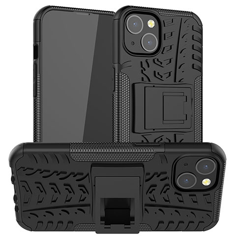 Custodia Silicone e Plastica Opaca Cover con Supporto A07 per Apple iPhone 13 Nero