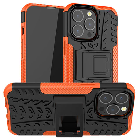 Custodia Silicone e Plastica Opaca Cover con Supporto A07 per Apple iPhone 13 Pro Arancione