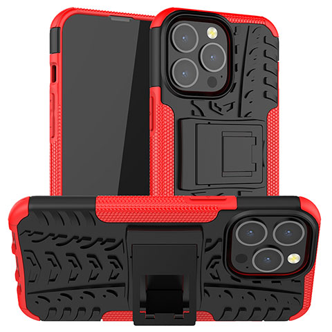 Custodia Silicone e Plastica Opaca Cover con Supporto A07 per Apple iPhone 13 Pro Max Rosso