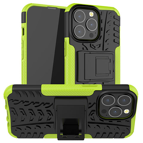 Custodia Silicone e Plastica Opaca Cover con Supporto A07 per Apple iPhone 13 Pro Verde