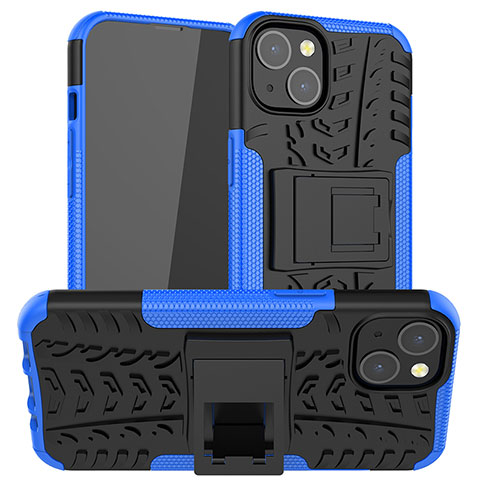 Custodia Silicone e Plastica Opaca Cover con Supporto A07 per Apple iPhone 14 Plus Blu