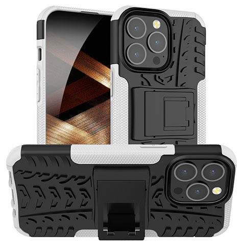 Custodia Silicone e Plastica Opaca Cover con Supporto A07 per Apple iPhone 14 Pro Bianco