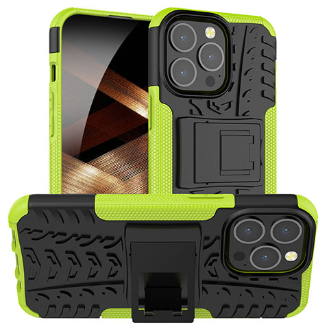 Custodia Silicone e Plastica Opaca Cover con Supporto A07 per Apple iPhone 14 Pro Verde