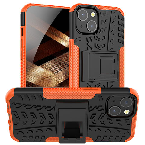 Custodia Silicone e Plastica Opaca Cover con Supporto A07 per Apple iPhone 15 Arancione