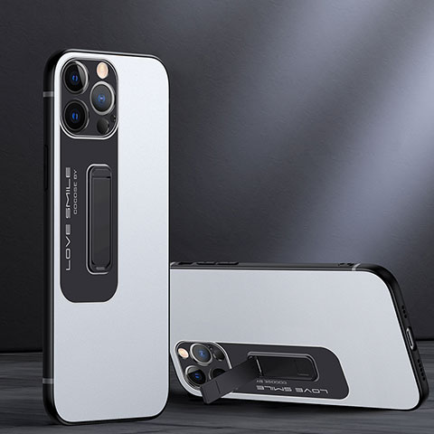 Custodia Silicone e Plastica Opaca Cover con Supporto A08 per Apple iPhone 14 Pro Bianco