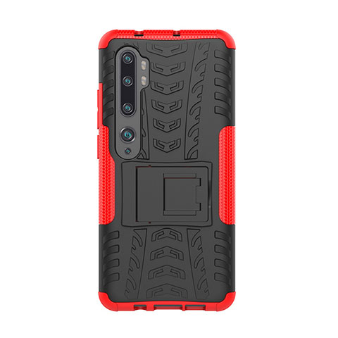 Custodia Silicone e Plastica Opaca Cover con Supporto D01 per Xiaomi Mi Note 10 Pro Rosso
