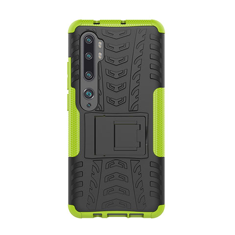 Custodia Silicone e Plastica Opaca Cover con Supporto D01 per Xiaomi Mi Note 10 Pro Verde