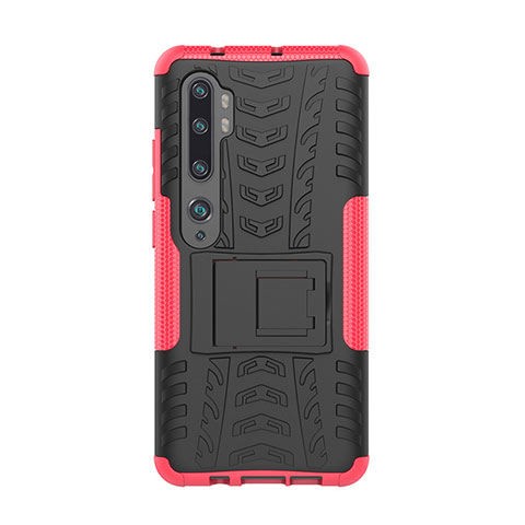 Custodia Silicone e Plastica Opaca Cover con Supporto D01 per Xiaomi Mi Note 10 Rosa