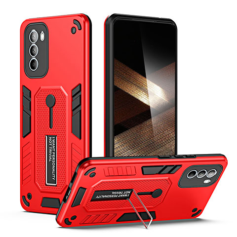 Custodia Silicone e Plastica Opaca Cover con Supporto H01P per Motorola Moto G31 Rosso