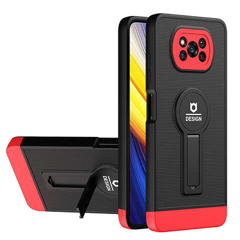Custodia Silicone e Plastica Opaca Cover con Supporto H01P per Xiaomi Poco X3 NFC Rosso e Nero