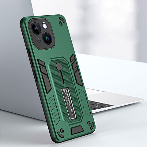 Custodia Silicone e Plastica Opaca Cover con Supporto H02X per Apple iPhone 13 Verde