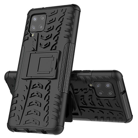 Custodia Silicone e Plastica Opaca Cover con Supporto J01X per Samsung Galaxy A42 5G Nero