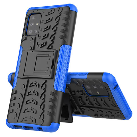Custodia Silicone e Plastica Opaca Cover con Supporto J01X per Samsung Galaxy A51 5G Blu