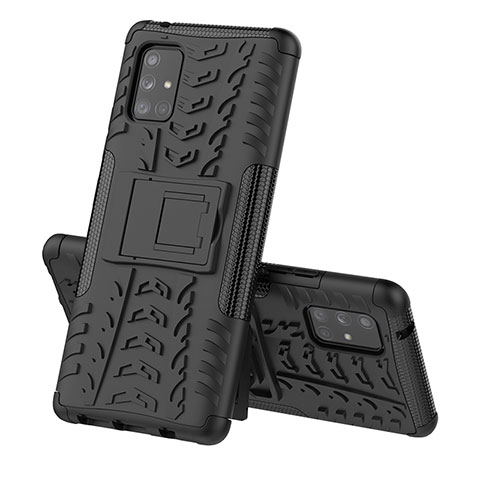 Custodia Silicone e Plastica Opaca Cover con Supporto J01X per Samsung Galaxy A71 4G A715 Nero