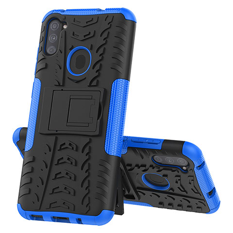 Custodia Silicone e Plastica Opaca Cover con Supporto J01X per Samsung Galaxy M11 Blu