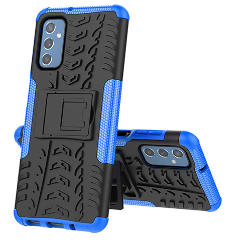 Custodia Silicone e Plastica Opaca Cover con Supporto J01X per Samsung Galaxy M52 5G Blu