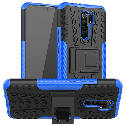 Custodia Silicone e Plastica Opaca Cover con Supporto JX1 per Xiaomi Redmi 9 Blu