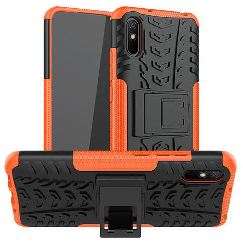 Custodia Silicone e Plastica Opaca Cover con Supporto JX1 per Xiaomi Redmi 9AT Arancione